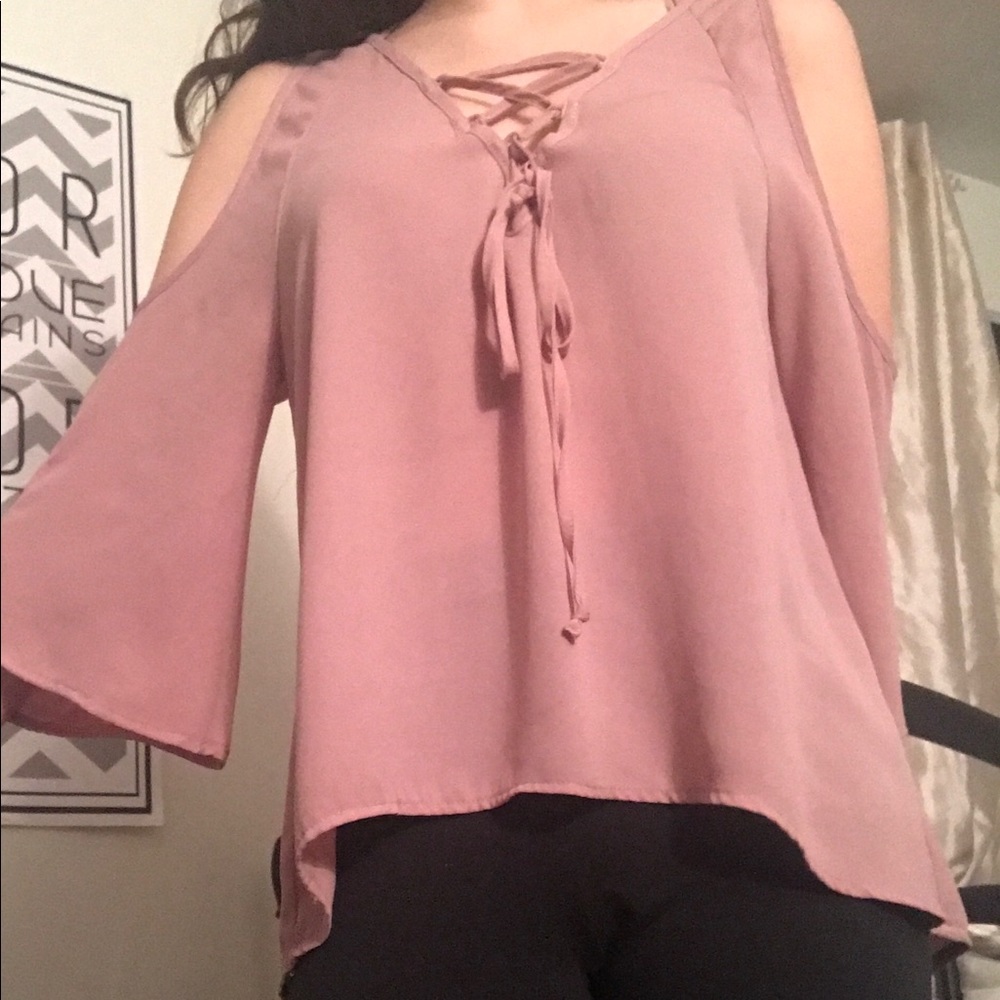 Cold shoulder lace up blouse
